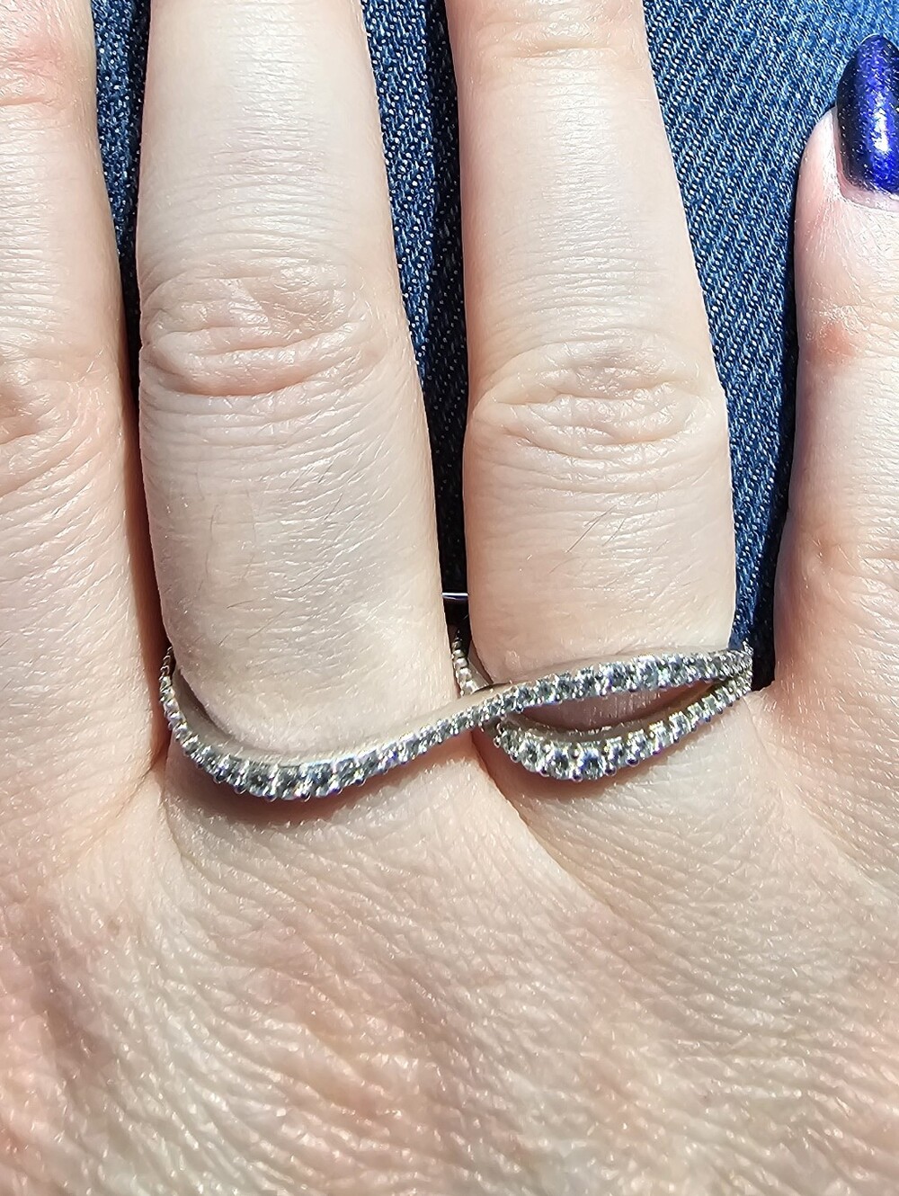 18k Solid White Gold Two Fringer Diamond Ring